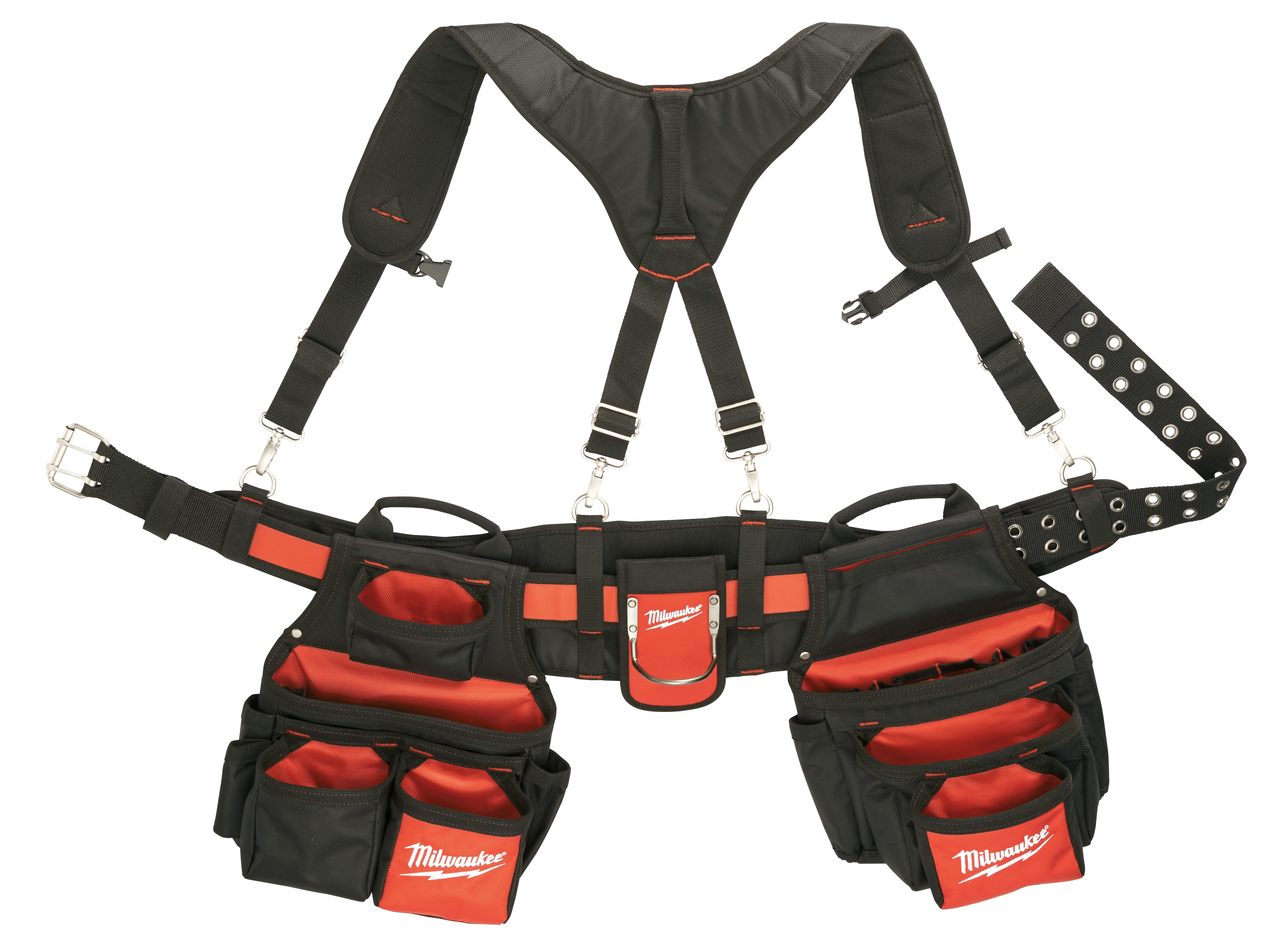 Milwaukee® 48-22-8120 Breathable Contractor Work Belt With Suspension Rig, 24 Pockets, Denier Nylon, Black/Red